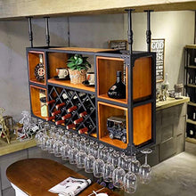 LXD Portabici per Vino, Legno Massello + Ferro Retrò Sospensione Ristorante Bar Display Goblet Let Cablets