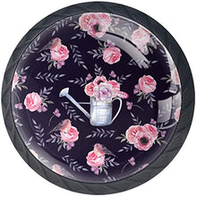 Modello di fiori rosa dipinto nero Pomelli per Porta Set di 4 Pomelli per Mobili Manopole per Cassetti Cucina Armadio Vetro