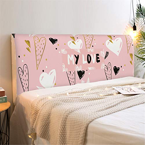 Fansu Copertura Testiera Letto Singolo/Matrimoniale, Stampa Elastica Antipolvere All-inclusive Copertura per testiera per Letto, Decorazione per Camera da Letto (Cuore rosa,120cm)