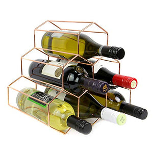 Maison & White Cremagliera per vino in oro rosa | 6 Scaffale per vino da appoggio in vetro | Hexagon Modern Design | Vetrinetta per vino