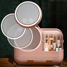 Portaoggetti per organizer per trucco, Contenitore per cosmetici con luce da specchio a LED dimmerabile e ventilatore, Scatola per gioielli Specchio portaoggetti per,Pink