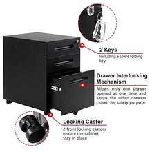 JXJ Comodino Nero Comodino con Ruote Armadio per Ufficio con 3 cassetti per Soggiorno, Camera da Letto, Ufficio