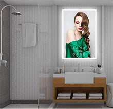 Specchio da bagno illuminato a LED con orologio digitale, 50 x 70 cm, con illuminazione bianca fredda, specchio da parete con interruttore touch