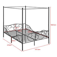 [en.casa] Letto Francese a Baldacchino 140x200 cm Struttura Letto in Acciaio con Elementi Laterali Decorativi in Stile Classico/Romantico - Nero