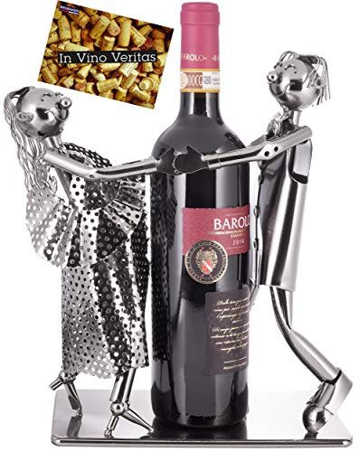 Brubaker Portabottiglie Vino Coppia di Ballo - Coppia Scultura - Supporto per Bottiglie di Metallo - con Biglietto d'Auguri per Il Vino Regalo
