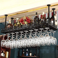 Alqn Retro soffitto in metallo Portabottiglie Portaoggetti Calice da vino Calici Portabottiglie Appeso Bicchiere da vino Bar Decorazione Espositore (Nero) Bar Sala da pranzo Mobili,120 × 35 centimetr