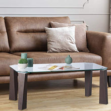 Relaxdays Tavolino da Divano, Gambe in MDF, Ripiano in Vetro Temperato, Moderno, 110x60x40 cm, Trasparente/Marrone, 1 Pz