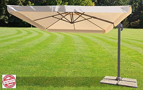 MLI Ombrellone a Braccio da Giardino 3X3 in Alluminio Copertura Idrorepellente Inclusa 83231CH - Struttura Tortora Opaca e Tessuto Champagne - Palo Decentrato da Esterno Arredo Piscina, Gazebo
