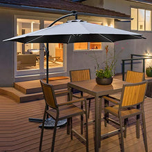 Outsunny Ombrellone da Giardino a Braccio con Manovella e 8 Strisce LED a Energia Solare Φ2.95x2.45m, Grigio