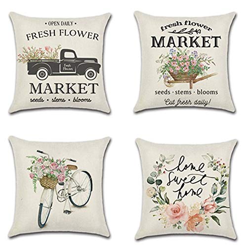 GSYYSZD Fodera per Cuscino, 4 Pezzi di Federa Decorativa Colorata Vivente 45 cm x 45 cm in Cotone e Lino Resistente,01