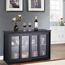 COSTWAY Armadietto da Cucina Mobile Laterale Multiuso con Ante Scorrevoli, in MDF e Vetro, 106,5 x 33 x 62,5 cm (Nero)