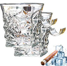 YXXJ Tazza di Vetro Whisky con portasigare Groove Rack Cucina Bar Vino Bere Tazza da Tazza di Sigaro - Vetro di Whisky Vecchio Stile con riposarsi rimati,2PCS