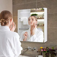 GOPLUS Armadio da Bagno a Specchio con 2 Ante, Organizer Armadio da Parete in Legno a 2 ripani, Bianco 65x62x11,3 cm
