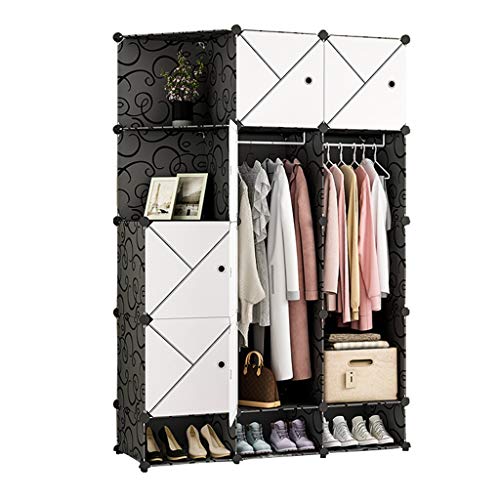 Locker Estraibile Armadio Shoes-Bit di Memoria di Plastica 10-Porta Angolo Cube Scaffali Abbigliamento Home Camera Letto Nero 111X47X165CM 2-Hanging MUMUJIN