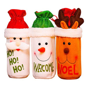 Amosfun 3pcs Coperchio per Bottiglia di Vino di Natale Borse per Vino riutilizzabili Supporto per Champagne Decorazioni Natalizie Decorazioni per la tavola di Natale