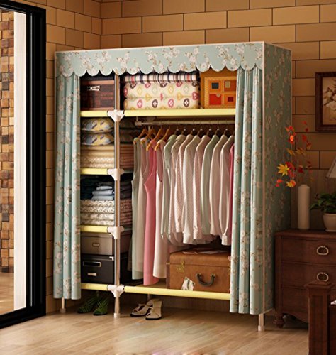 LyMei Armadio di stoccaggio Portatile Armadio di stoccaggio Armadio Doppio Appendere i Vestiti Organizzatore di archiviazione Armadio Pieghevole, 130 * 170 Centimetri,C