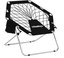 Relaxdays Webster, Max, Tasche Laterali Sedia Bungee, Camping Chair Pieghevole, 70 x 84 x 75 cm, Poltrona Elastica, Fino 100 kg, Portaoggetti, Nero, hxlxp