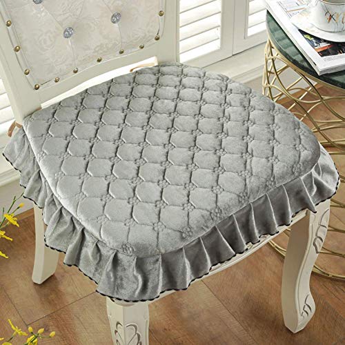 XHNXHN Cuscini per sedie da Pranzo Spessi Europei, Cuscini per sedili Corti in Peluche Cuscini Antiscivolo per Interni per Esterni Cuscini per sedie Lavabili con Lacci Grigio Chiaro 43x45cm (17x18I