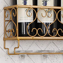 Scaffale da parete per vino, scaffale con 3/5/6 bicchieri da vino, con telaio in ferro per soggiorno, cucina, cantina, colore: nero, 50 x 17 x 10