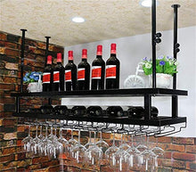 Scaffale da parete classico a 2 ripiani in ferro metallo per vino, mensola da parete a soffitto, porta bottiglie di vino e bicchieri da appendere (dimensioni: 50 x 30 cm)
