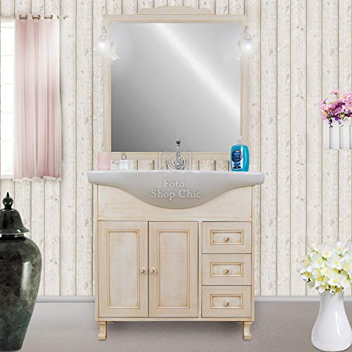 SHOP CHIC Mobile bagno decapè avorio con lavabo in ceramica da 85 cm
