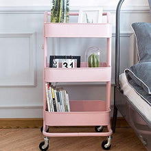 LYM &ripiano di stoccaggio Scaffalature Home Camera da Letto Soggiorno Cucina con Ruote Rack Rack Rimovibile a 3 Strati con Manubrio Rosa Scaffale di Finitura