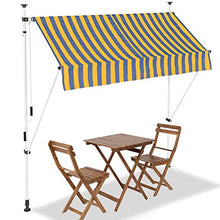 BAKAJI Tenda da Sole Balcone con Gambe di Supporto Regolabili Installazione ad Incastro Parasole Avvolgibile Esterno Giardino a Manovella Telaio in Alluminio Dimensione 200 x 185 cm (Giallo Blu)