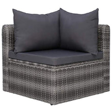 2 pz Divano Angolare da Giardino 72 x 72 x 63 cm Divano da Giardino in Polyrattan con 2 Cuscini di Seduta e 2 Cuscini per Lo Schienale -Grigio