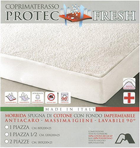 COPRIMATERASSO IMPERMEABILE PROTEC FRESH ANTIACARO CON ANGOLI LAVABILE A 90° SINGOLO