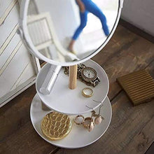 ZXFMT Specchio per Trucco, con Specchio per Trucco ingrandimento Portaoggetti Supporto Doppia Rotazione Laterale Specchio per Trucco Esktop Bianco