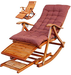 CJY-Cushion Sedia da Esterno Pieghevole reclinabile Sedia a Dondolo Regolabile in bambù, con Ruota per Massaggio ai Piedi e Cuscini, per Giardini, Piscine, Balcone, Sdraio, carico 180 kg