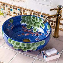 Jgophu Lavabo in porcellana da appoggio, lavabo da appoggio in ceramica, Vetri, colore: blu