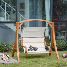 giordano shop Dondolo 2 Posti da Giardino 190x130x192 cm in Legno Sedile Imbottito Bianco Crema