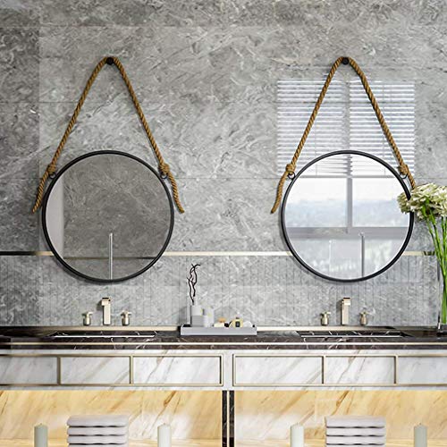 WLABCD Specchio, Bagno, Montaggio a Parete, Specchio da Muro, Specchio da Trucco, Tavolo da Spogliatoio, Parete D'Attaccatura con Corda Di Canapa Rotonda Grande Trucco Di Metallo da Camera da Letto d