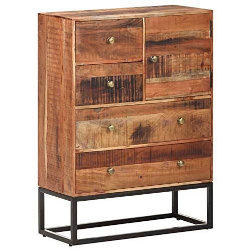Tidyard Credenza Cassettiera Rustica Vintage con 4 Cassetti in Legno Grezzo di Acacia 65x30x90 cm,Cassettiera Vintage Rustica,Credenza da Salotto Rustica Vintage,Credenza con Cassetti