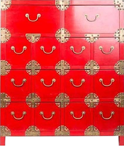 Fine Asianliving Cassettiera Cinese con 14 Cassetti Rossa