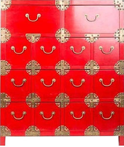 Fine Asianliving Cassettiera Cinese con 14 Cassetti Rossa