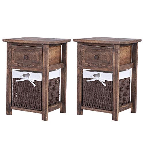 Dsrgwe Comodini Set di 2 Shabby Chic Wooden Wooden Night Stand Storage unità Armadi con Cassetti E Cestino Brown