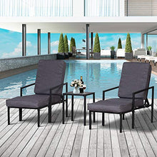 Outsunny Set 5 Pezzi Mobili da Esterno, 2 Sedie Reclinabili, 2 Pouf e 1 Tavolino, Grigio e Nero, Metallo e Poliestere