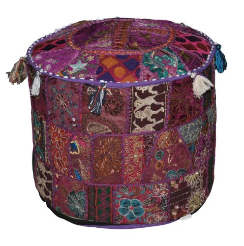 Rajasthali Indiano ottomano Impreziosito Vintage con Ricamo e Patchwork Poggiapiedi Piano Cuscino, 46 x 33 cm