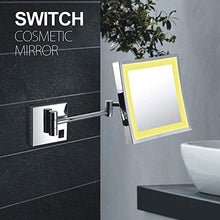 MRJ Specchio Ingranditore da Trucco con Luce LED Specchio Trucco da Parete Lente d'Ingrandimento 3X Girevole 180 ° Cromato in Metallo Forma Quadrata