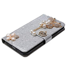 Saceebe Compatibile con iPhone 11 6.1 Custodia pelle Glitter Cover a libro Glitter Diamante Strass Flip Case [Custodia corona perla farfalla] Rhinestone Portafoglio Pelle Cover Morbido,argento