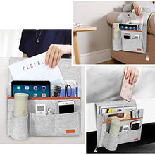 SIMBOOM Tasca Telecomandi da Divano, Organizer da Bracciolo, Portaoggetti per Letto con Portabottiglie, Borsa Feltro per iPad, Tavoletta, Riviste, Cellulare, Occhiali, Matita - Grigio Chiaro