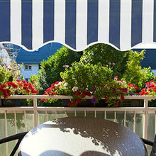 Relaxdays Tenda da Sole, Protezione per Il Balcone, Regolabile, Senza Forare, a Manovella, Larga 150 cm, a Righe Blu, Bianco, 150 x 120 cm