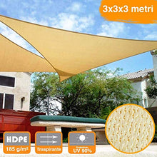 BAKAJI Vela Telo Parasole Tenda Triangolare Ombreggiante in HDPE 3x3x3 Mt Resistente Protezione UV 90% per Ombra Giardino Terrazzo con Aggancio Occhielli Beige (3 x 3 x 3 mt)