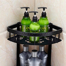 GJJSZ Mensole triangolari a Due Piani con cestello Nero,Design Intagliato,Materiale in Acciaio Inossidabile,mensole per Bagno,mensola per Bagno da 22,5 * 40,5 cm a Parete