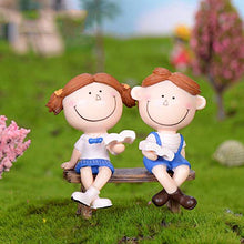 QULONG Ornamenti da Giardino Outdoor Ragazza Carina Ragazzo Coppia Sedersi Panchina Figurina Decorazione paesaggistica in Miniatura Fai da Te - Panchina Profonda