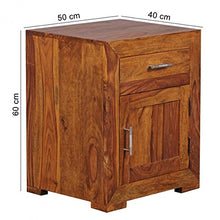 WOHNLING Comodino di Design in Legno massello sheesham 60 cm con cassetto e Porta Comodino per Boxspringbed