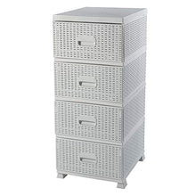 ADGO Armadio con 4 cassetti, in rattan, per camera da letto, armadio, in plastica, 38 x 45 x 90 cm, colore: bianco