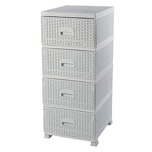 ADGO Armadio con 4 cassetti, in rattan, per camera da letto, armadio, in plastica, 38 x 45 x 90 cm, colore: bianco